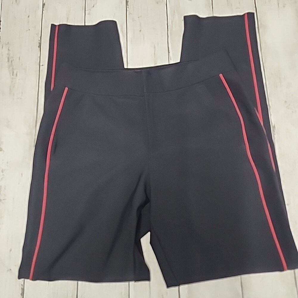 Athleta Stellar Novelty Trouser Stretchy Womens Size 6 Black Red Side Stripe Zip - Picture 2 of 13